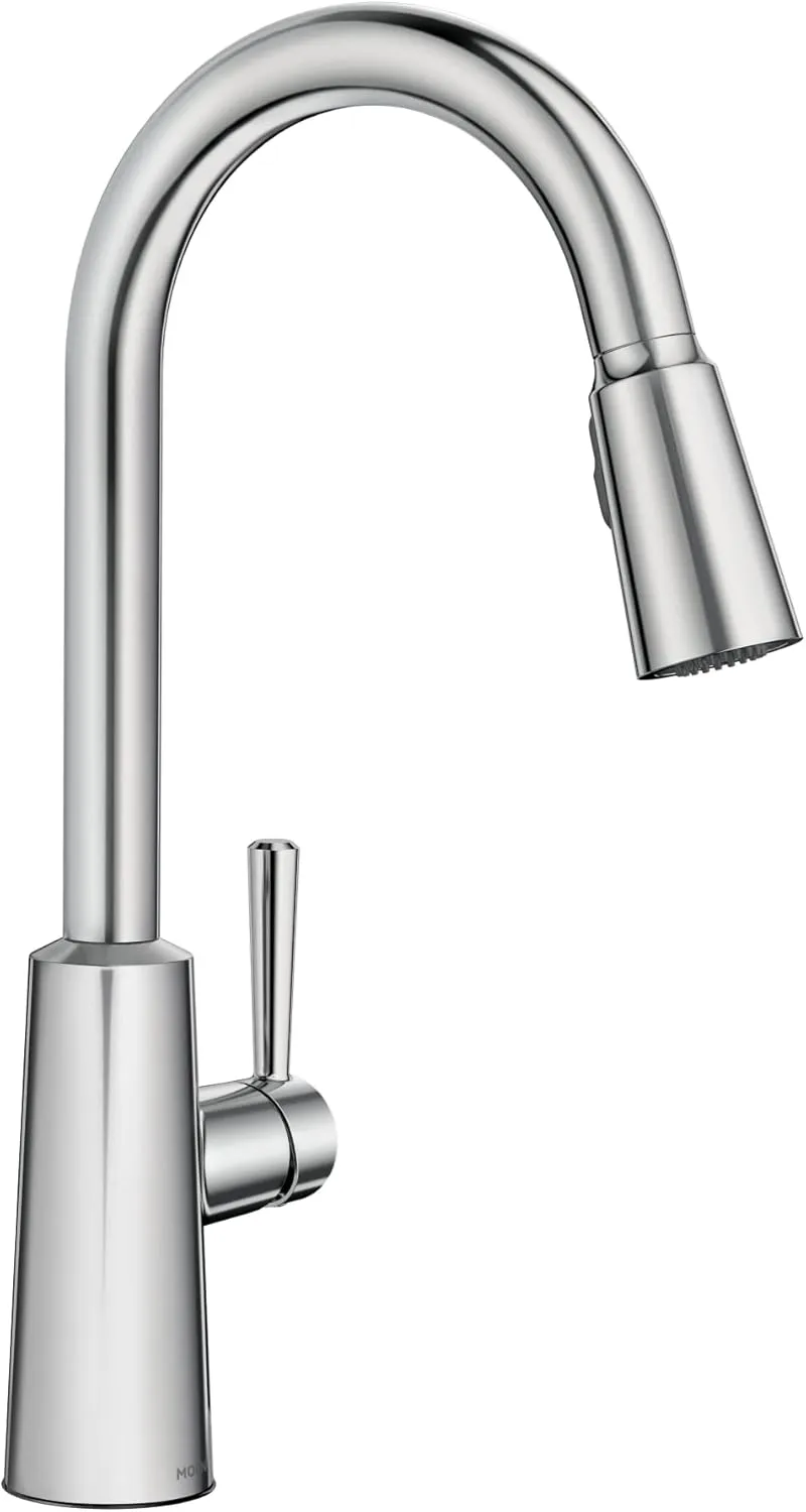 Moen Riley Chrome One-Handle Pulldown Kitchen Faucet Featuring Power Boost for a Faster Clean and Reflex Docking System for the Spray Head, Modern Kitchen Sink Faucet, 7402C