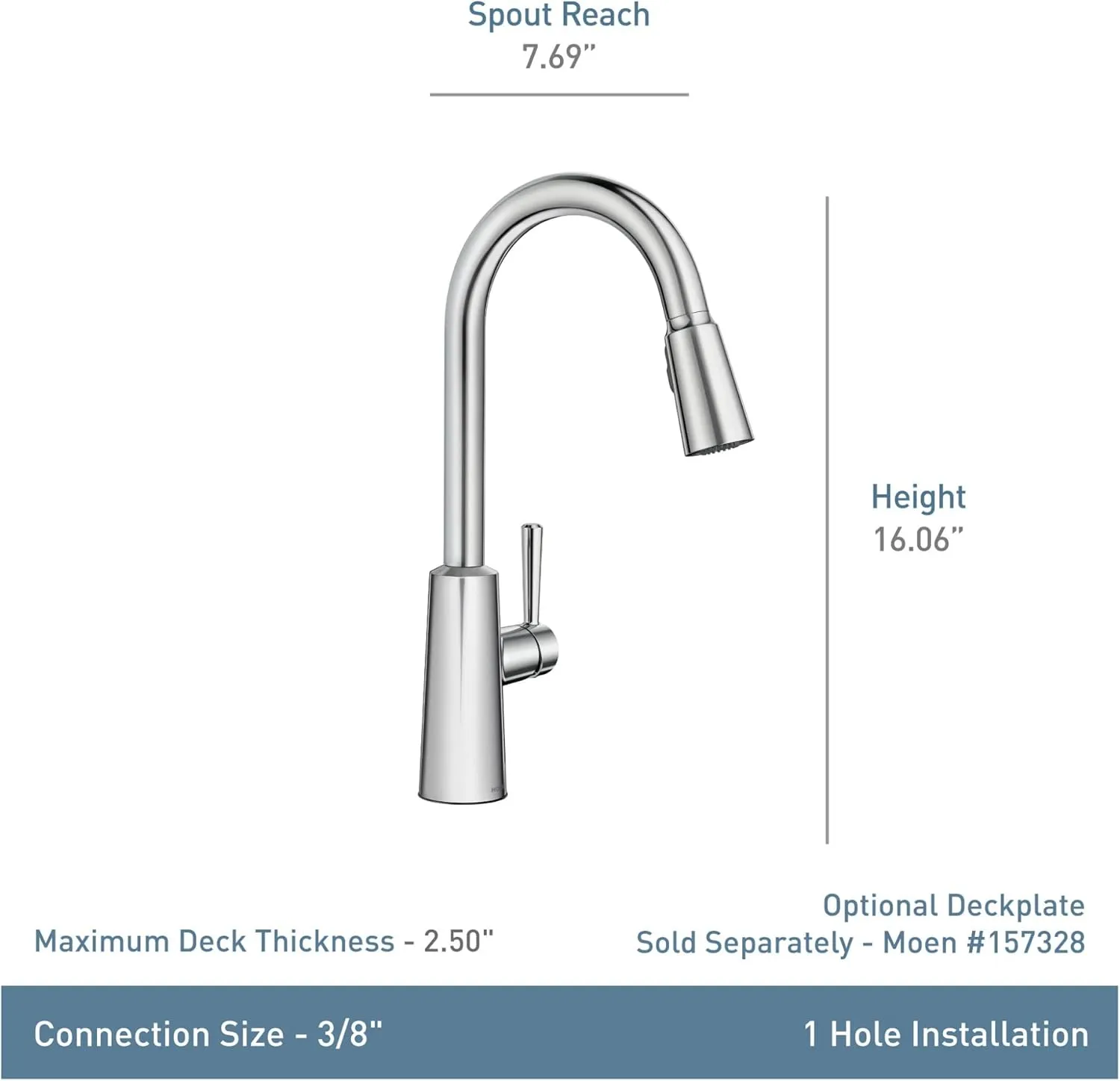 Moen Riley Chrome One-Handle Pulldown Kitchen Faucet Featuring Power Boost for a Faster Clean and Reflex Docking System for the Spray Head, Modern Kitchen Sink Faucet, 7402C