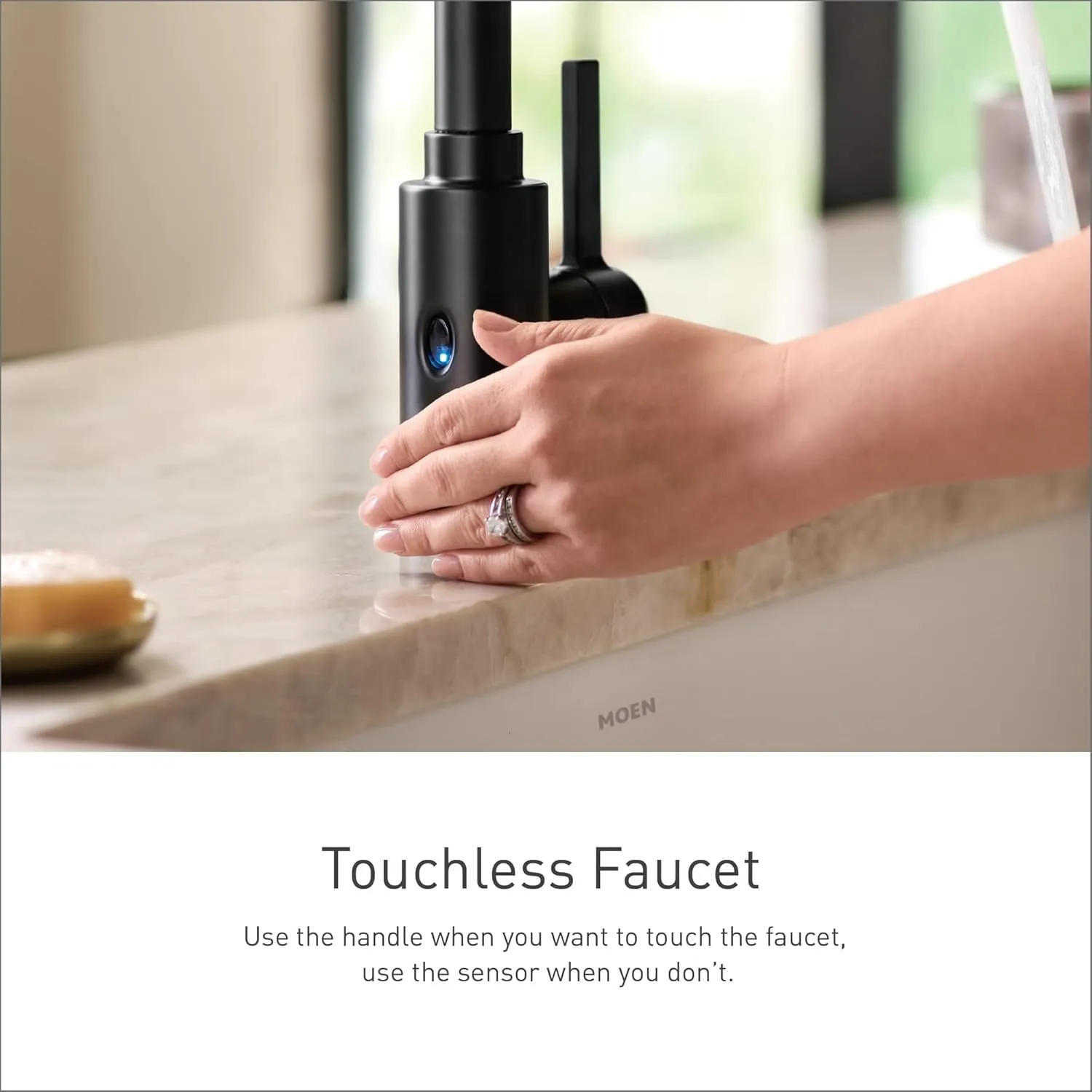 Moen Sleek Brushed Gold Motionsense Wave Sensor Touchless Kitchen Faucet, One-Handle Modern Kitchen Sink Faucet with Pulldown Sprayer Featuring Power Clean, 7864EWBG