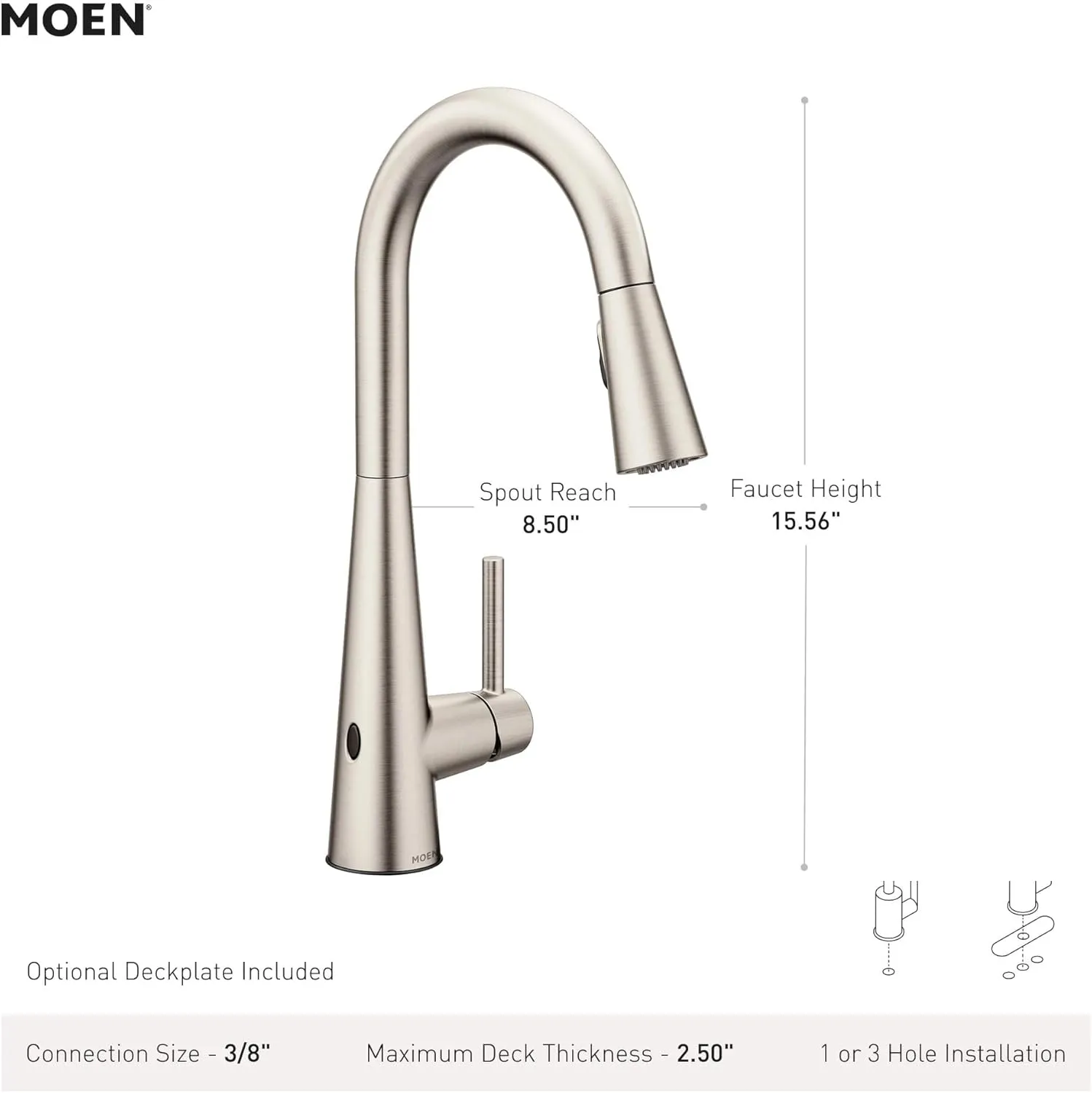 Moen Sleek Brushed Gold Motionsense Wave Sensor Touchless Kitchen Faucet, One-Handle Modern Kitchen Sink Faucet with Pulldown Sprayer Featuring Power Clean, 7864EWBG