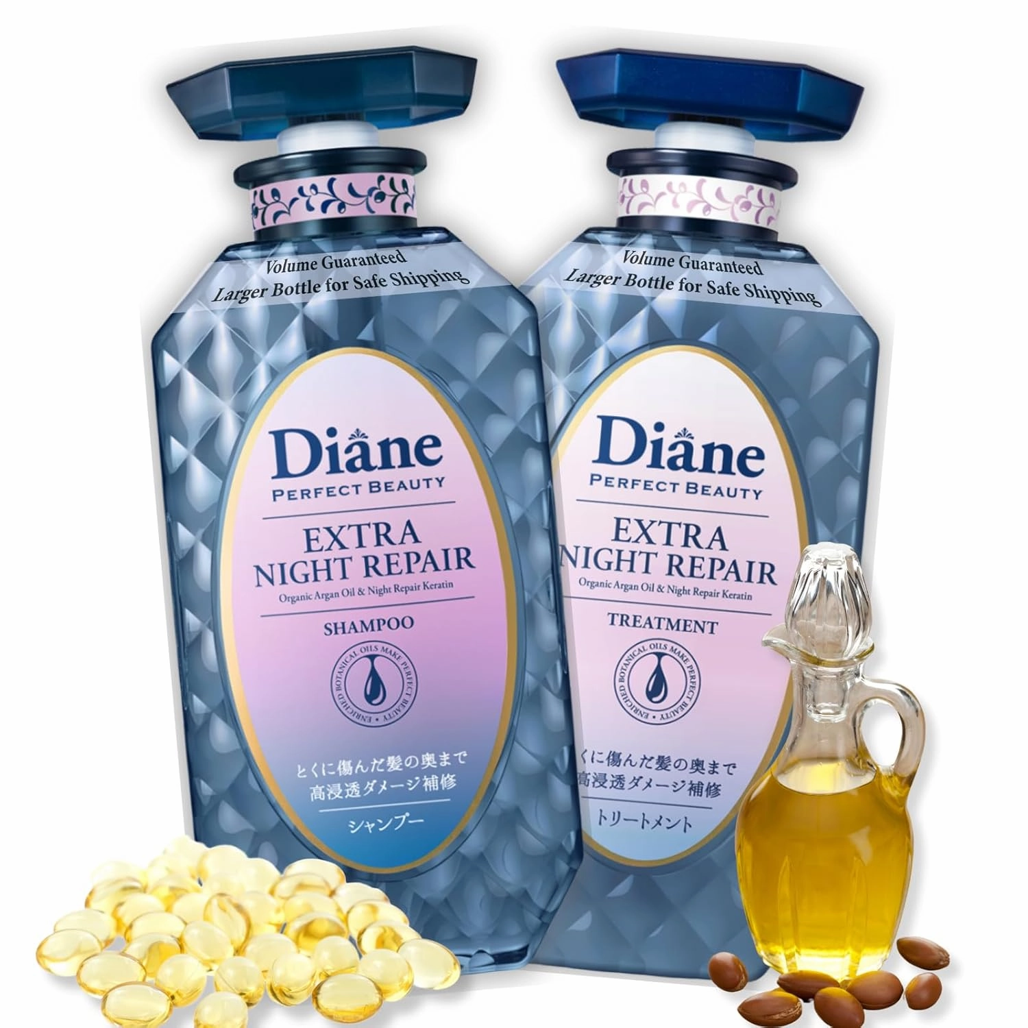 Moist Diane Sulfate Free Shampoo and Conditioner Set for Damaged Hair, Keratin Shampoo for Women & Men by Argan Oil, Protein& Ceramide from Japan, Paraben& Silicone Free 30.4 Fl Oz EXTRA NIGHT REPAIR