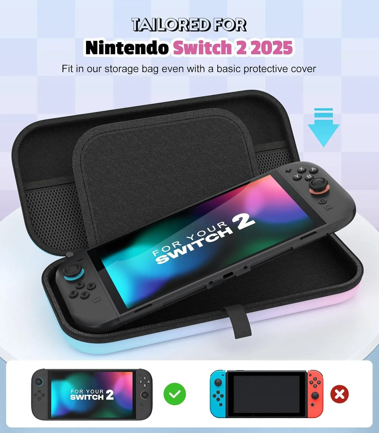 MoKo Carrying Case for Nintendo Switch 2(2025), Protective Hard Shell Portable Travel Carry Case Pouch holds 10 Cartridges with Pockets for Switch 2 Accessories and Games, Blue Pink