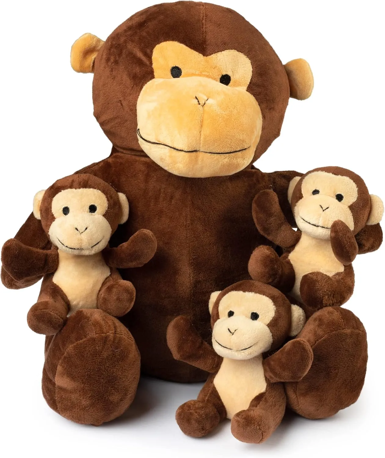 Mommy Monkey & 3 Babies | Plush Monkey Family | Ages 0 
