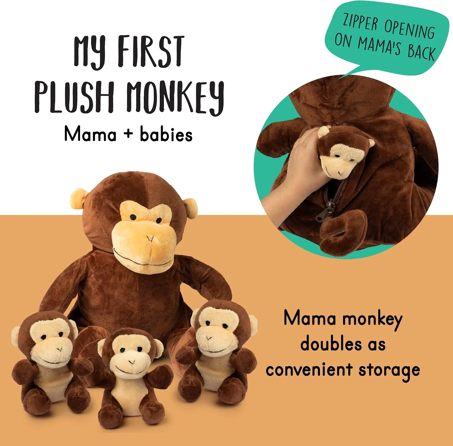 Mommy Monkey & 3 Babies | Plush Monkey Family | Ages 0 