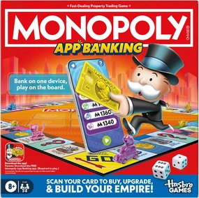 Monopoly App Banking Board Game | App-Enabled Game | Links to Smart Devices | Ages 8  | 2 to 6 Players | 45 Mins. | Family Games for Kids