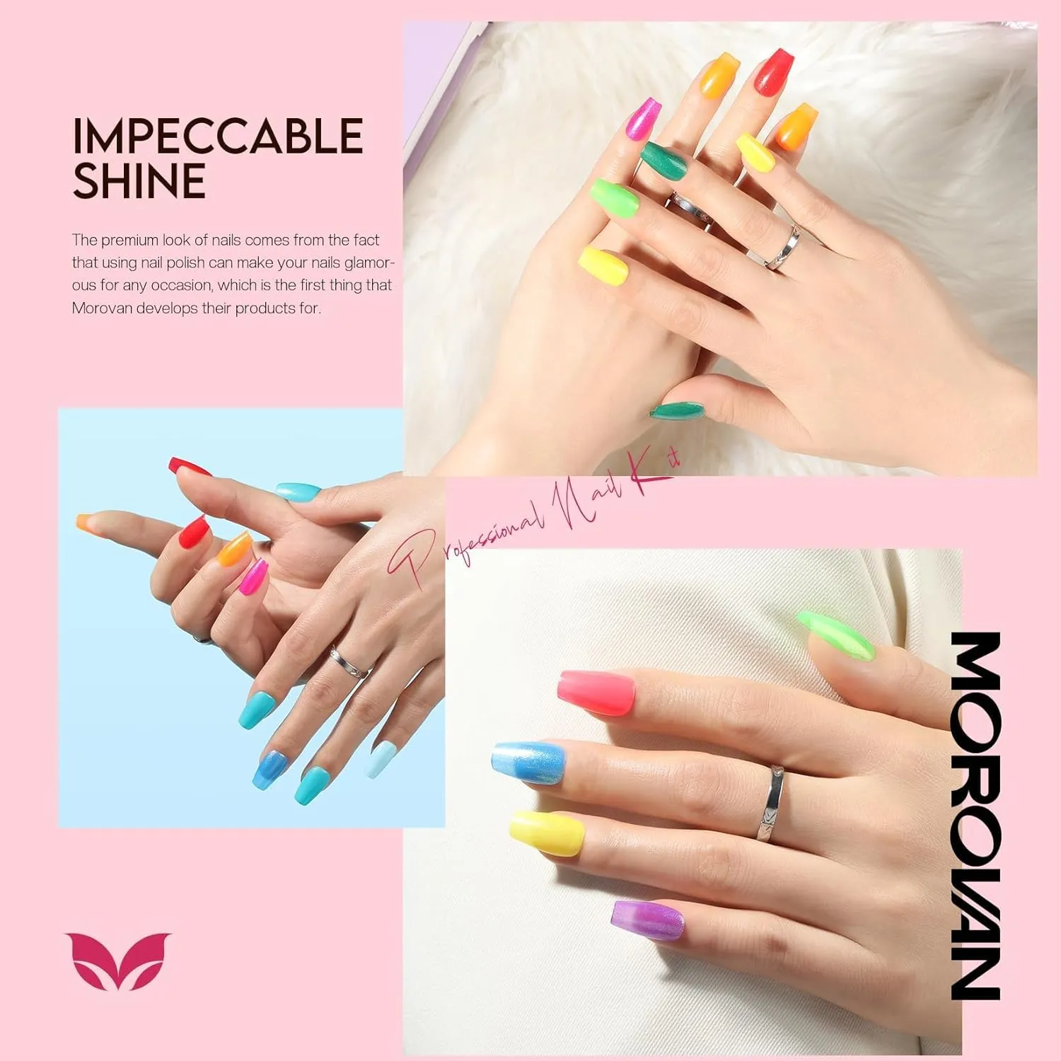 Morovan Nail Polish Set Fingernail: Shimmer Glitter Air Dry 15 Bright Colors 0.27oz Neon Regular Nail Polish Kit Finger Nail Set Gift for Women Spring Summer