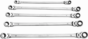 Mountain 5-Piece Metric Double Box Universal Spline Reversible Ratcheting Wrench Set; 8 mm - 18mm, 90 Tooth Design, Long, Flexible; MTNRM6