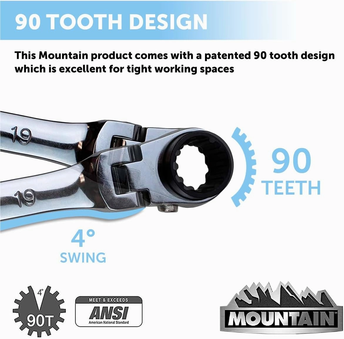 Mountain 5-Piece Metric Double Box Universal Spline Reversible Ratcheting Wrench Set; 8 mm - 18mm, 90 Tooth Design, Long, Flexible; MTNRM6
