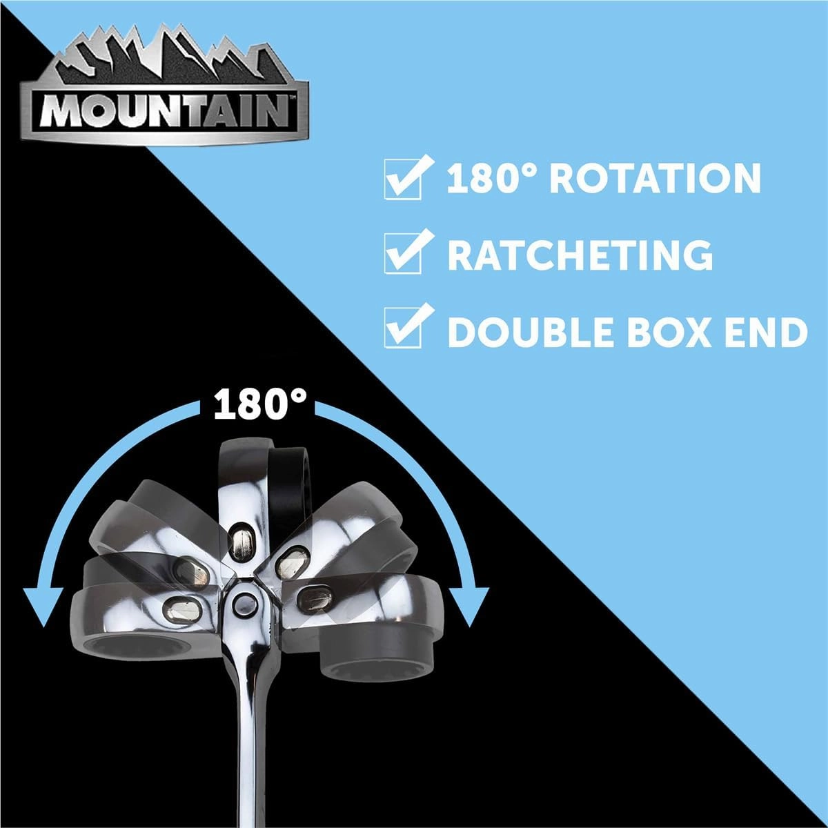 Mountain 5-Piece Metric Double Box Universal Spline Reversible Ratcheting Wrench Set; 8 mm - 18mm, 90 Tooth Design, Long, Flexible; MTNRM6