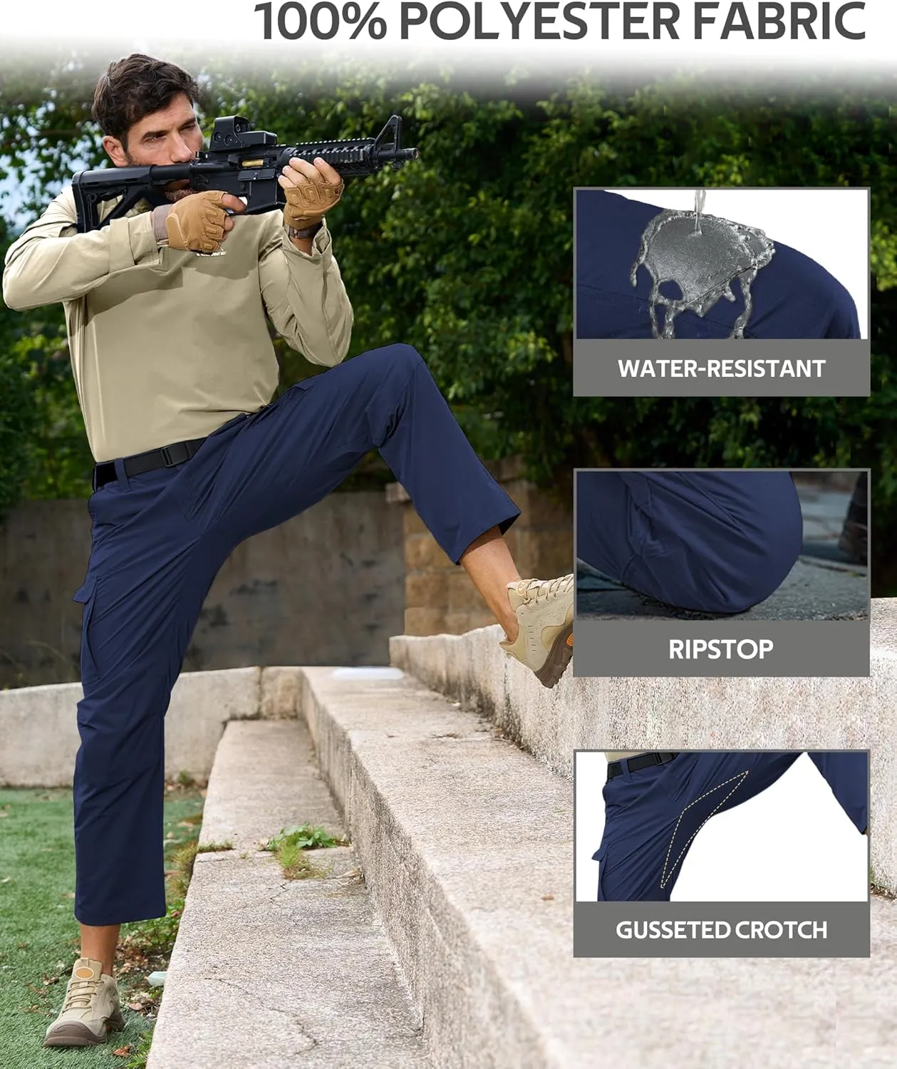 MOURCE Ripstop Tactical Pants for Men Stretch Breathable - Lightweight Quick Dry Mens Hiking Pants with 9 Pockets