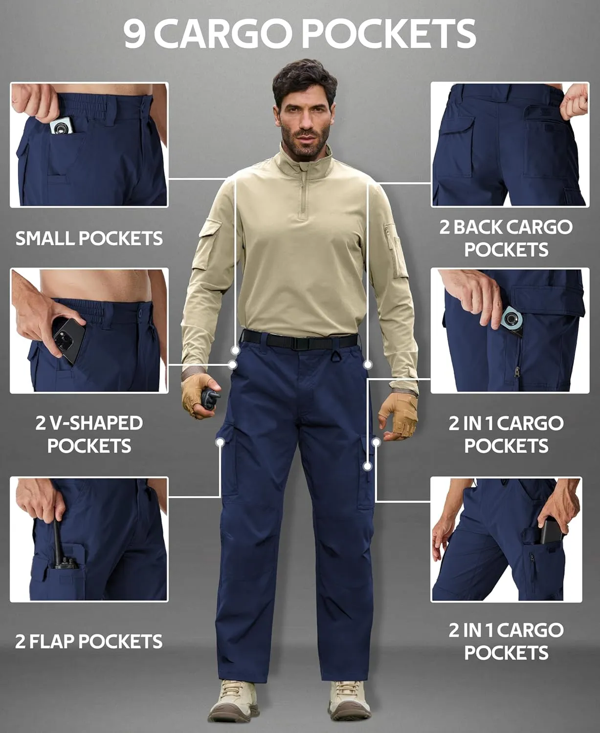 MOURCE Ripstop Tactical Pants for Men Stretch Breathable - Lightweight Quick Dry Mens Hiking Pants with 9 Pockets