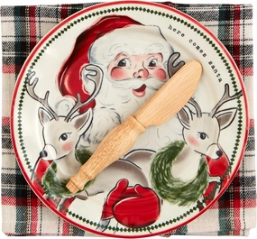 Mud Pie Appetizer Set, plate 6 1/2" dia, Santa
