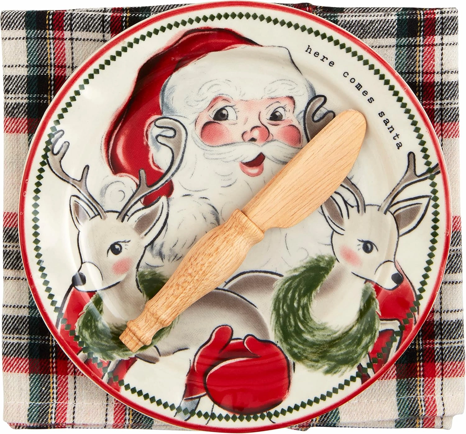 Mud Pie Appetizer Set, plate 6 1/2" dia, Santa
