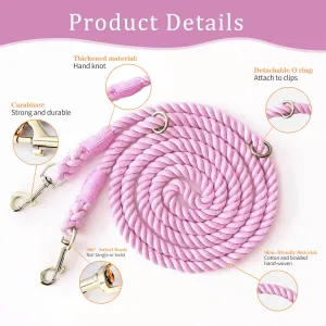 Multifunctional Rope Dog Leash 7.5 FT with Adjustable Double Swivel Hook Hands Free for Small Medium and Large Dogs Running Hiking Camping Walking (Tender Pink)