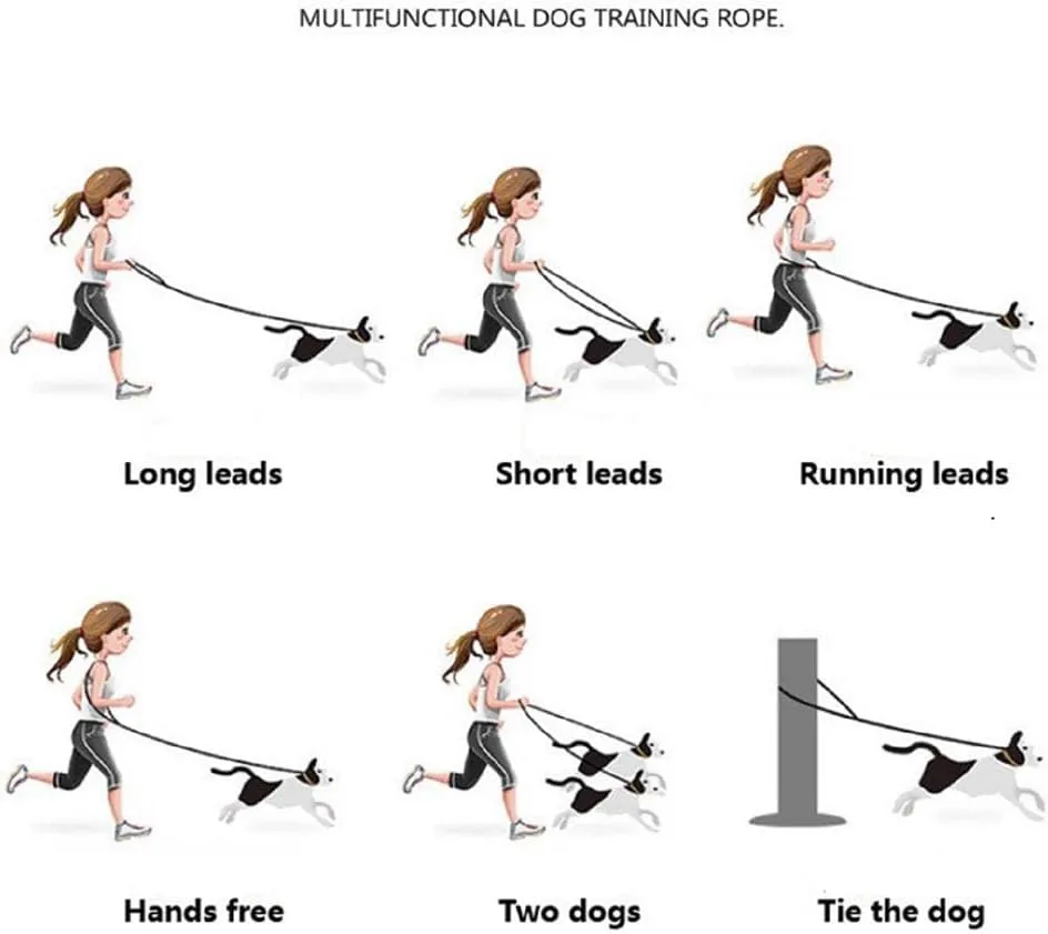Multifunctional Rope Dog Leash 7.5 FT with Adjustable Double Swivel Hook Hands Free for Small Medium and Large Dogs Running Hiking Camping Walking (Tender Pink)