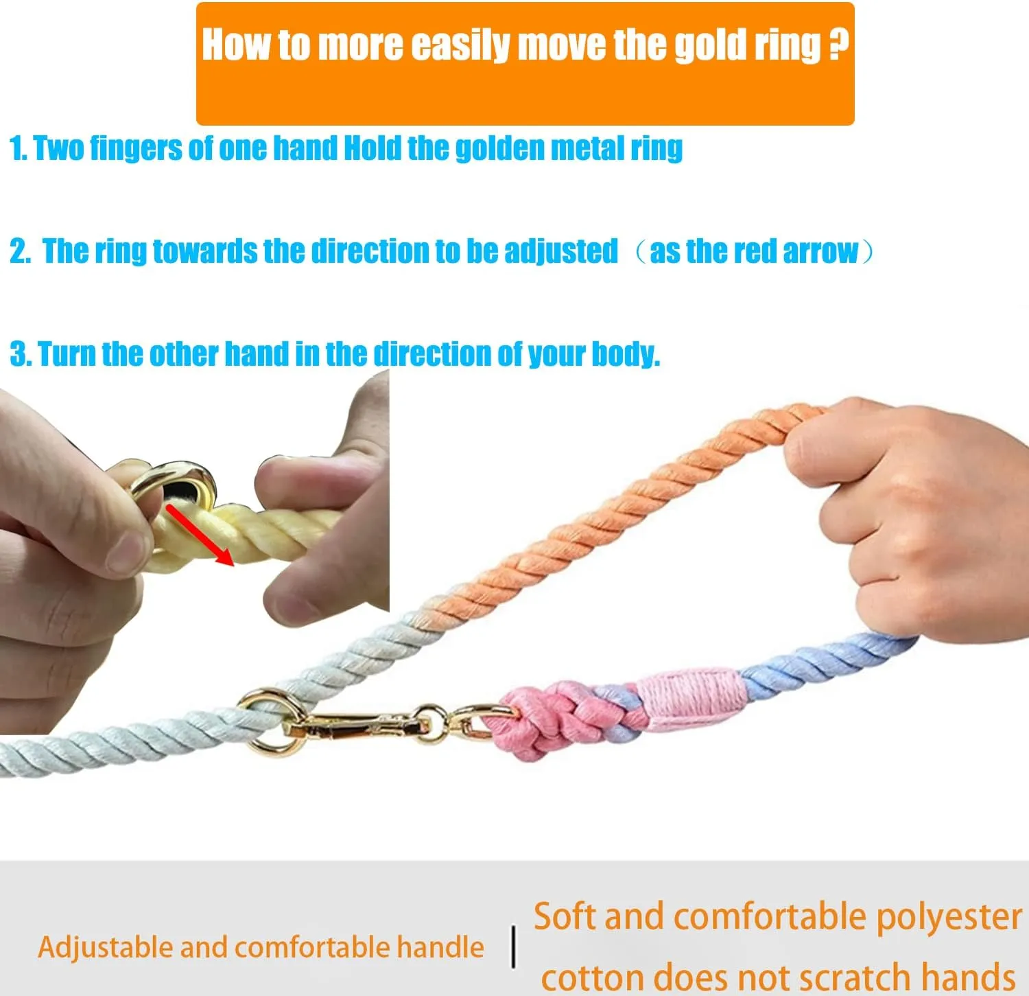 Multifunctional Rope Dog Leash 7.5 FT with Adjustable Double Swivel Hook Hands Free for Small Medium and Large Dogs Running Hiking Camping Walking (Tender Pink)
