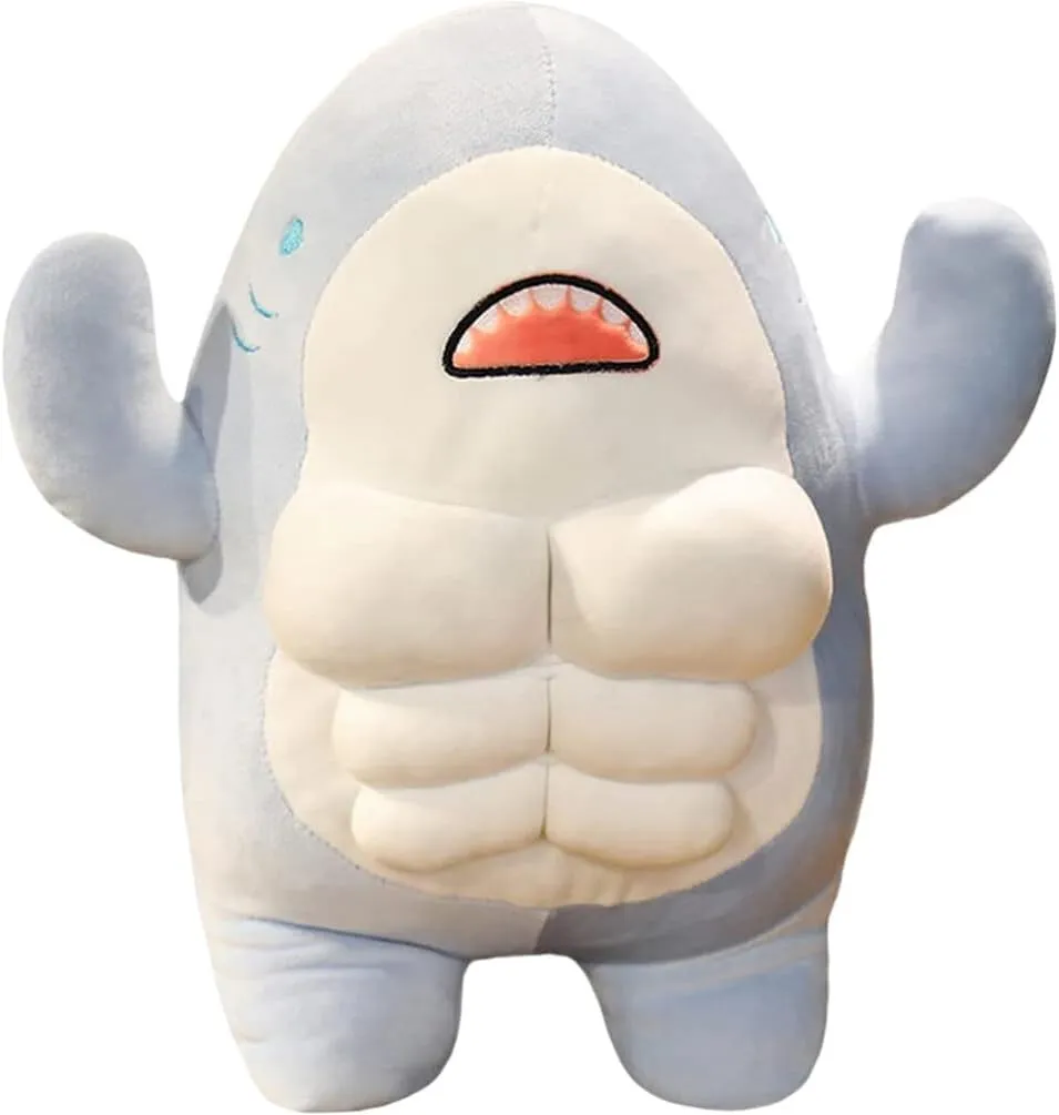 Muscle Shark Plush Toy - Soft Stuffed Shark Doll with Abs for Kids and Adults | Kawaii Pillow for Snuggling | Decorative Plush for Bedroom, Sofa, Car, and Office