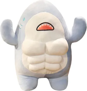 Muscle Shark Plush Toy - Soft Stuffed Shark Doll with Abs for Kids and Adults | Kawaii Pillow for Snuggling | Decorative Plush for Bedroom, Sofa, Car, and Office