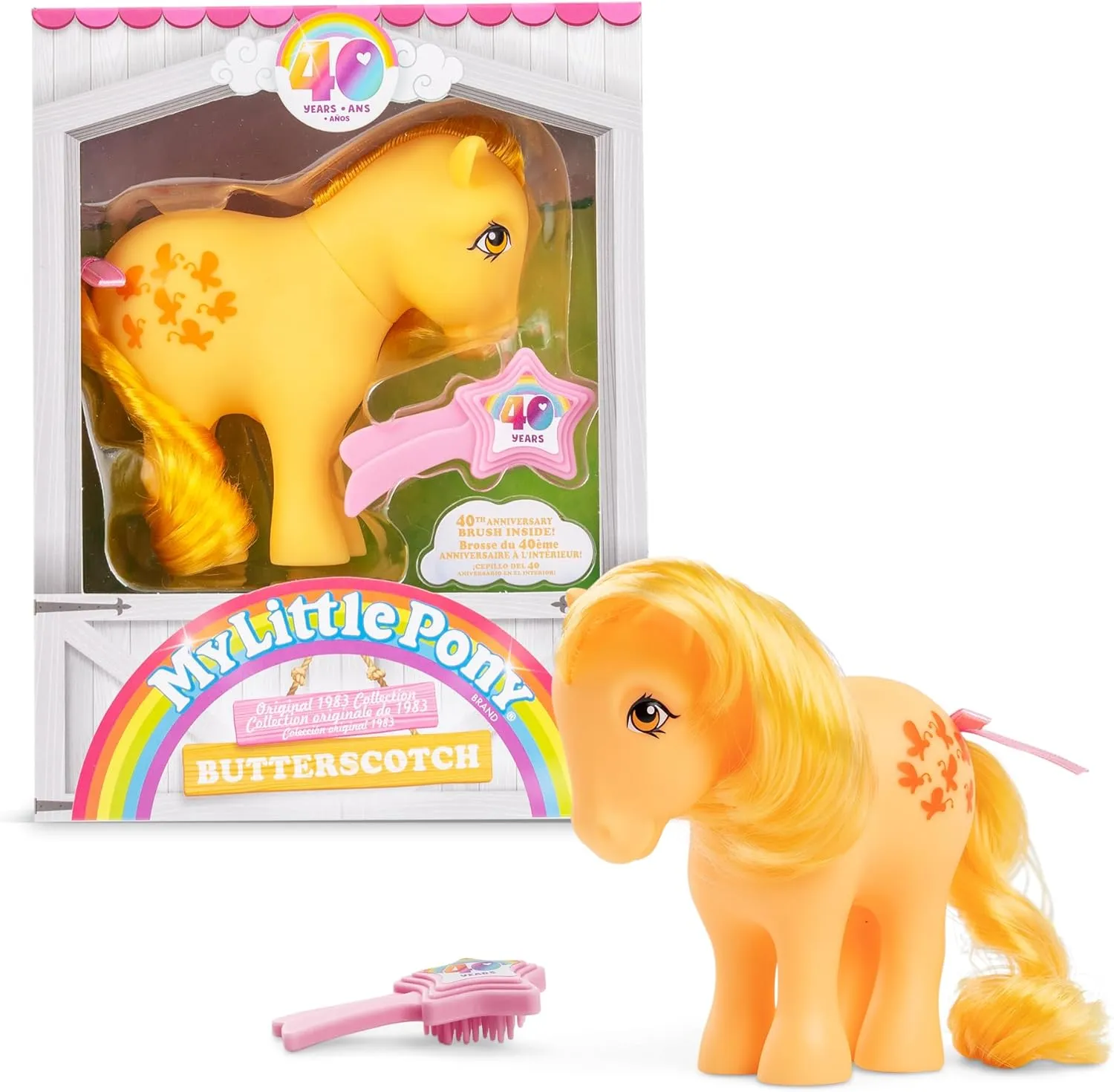 My Little Pony, 40th Anniversary 4-Inch Butterscotch, Original 1983 Collection, Long, Brushable Mane and Tail, Action Figure, Great for Kids, Toddlers, Girls, Ages 4 
