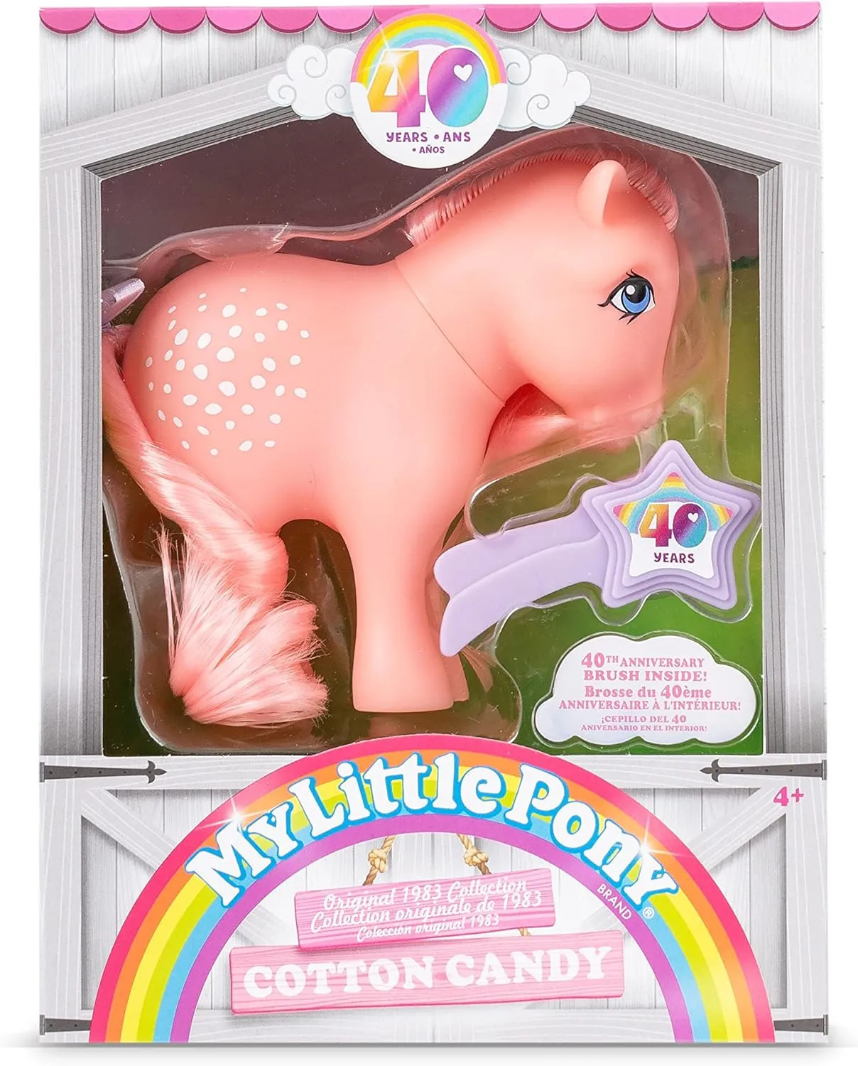 My Little Pony, 40th Anniversary 4-Inch Cotton Candy, Original 1983 Collection, Long, Brushable Mane and Tail, Action Figure, Great for Kids, Toddlers, Girls, Ages 4 