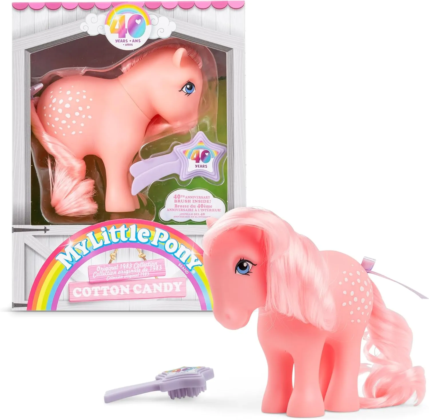 My Little Pony, 40th Anniversary 4-Inch Cotton Candy, Original 1983 Collection, Long, Brushable Mane and Tail, Action Figure, Great for Kids, Toddlers, Girls, Ages 4 