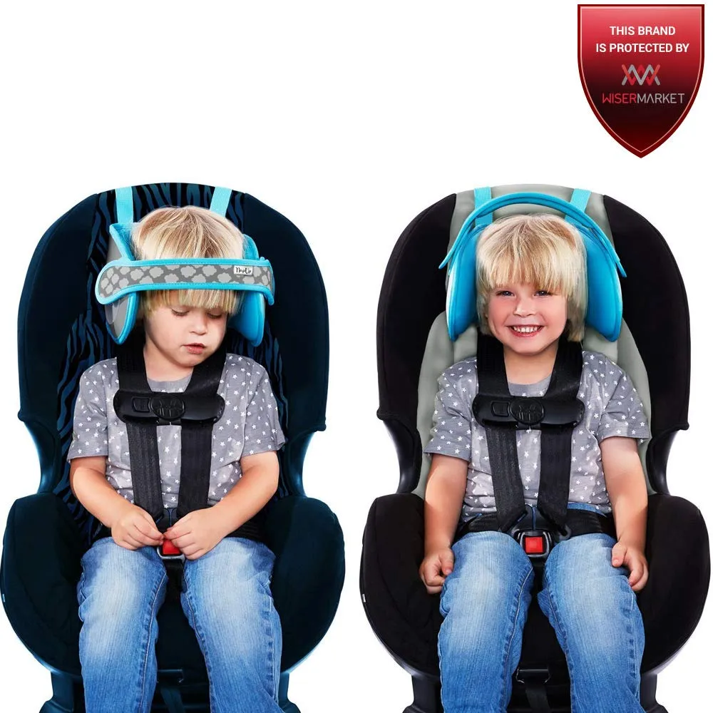 NAPUP Kids Head Holder for Car Seat – Adjustable Polyester Carseat Head Support for Toddler (Light Blue)
