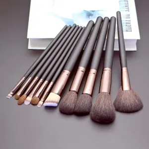 Natural Hair Makeup Brushes 11Pcs Make Up Set Kit Tools Black Blending Foundation Contour Professional Makeup Brush Set