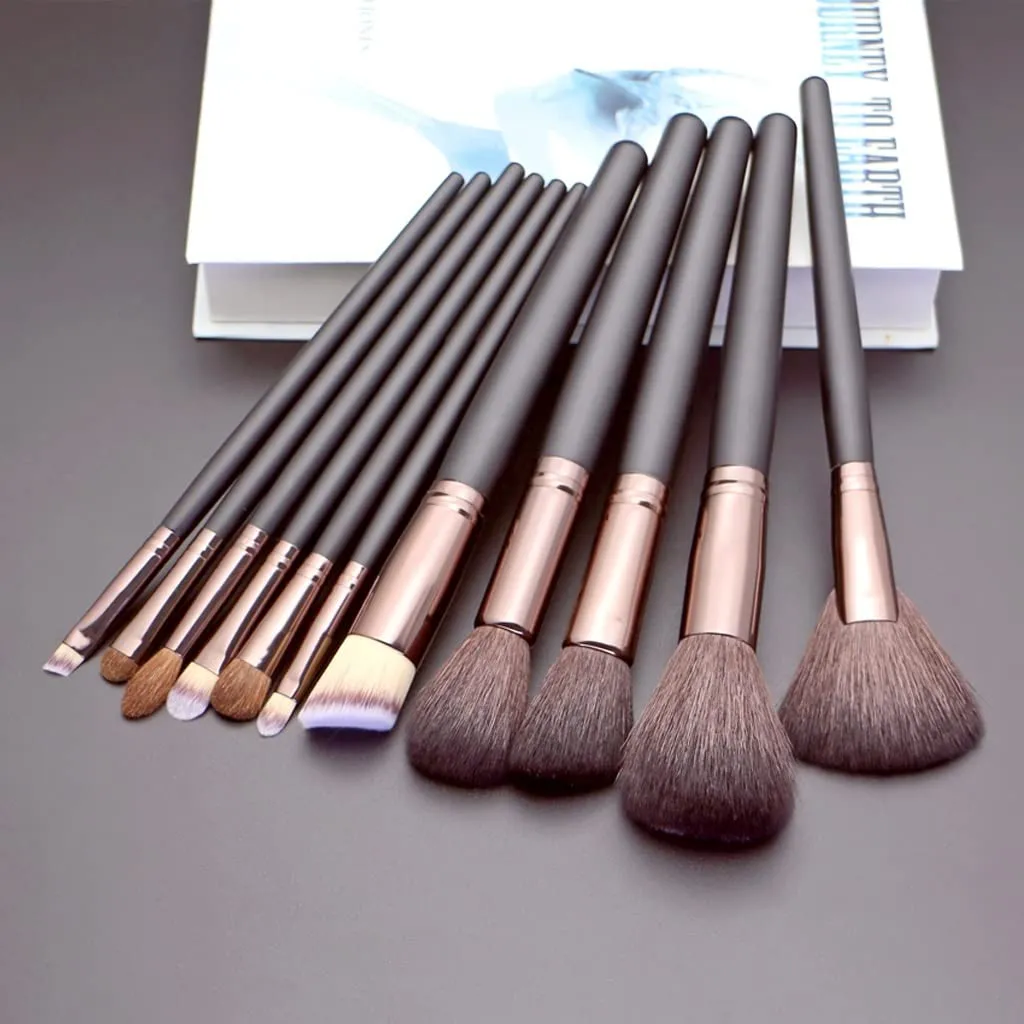 Natural Hair Makeup Brushes 11Pcs Make Up Set Kit Tools Black Blending Foundation Contour Professional Makeup Brush Set