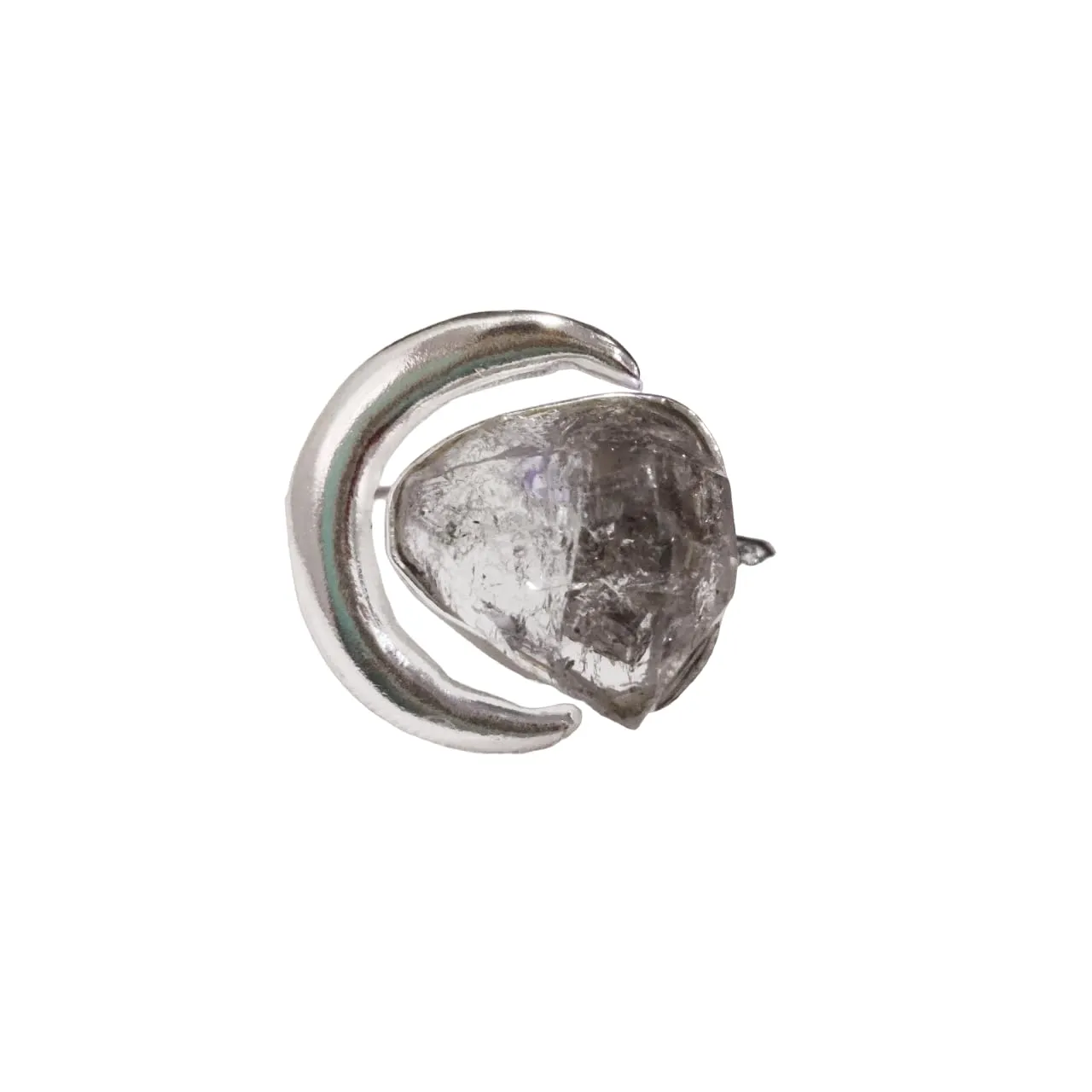 Natural Herkimer Diamond Ring, Raw Herkimer Diamond Ring, Crescent Moon Adjustable Ring, 925 Sterling Silver, Womens Ring, Christmas, Handmade, Statement Jewelry, Rough Gemstone Jewelry (7)