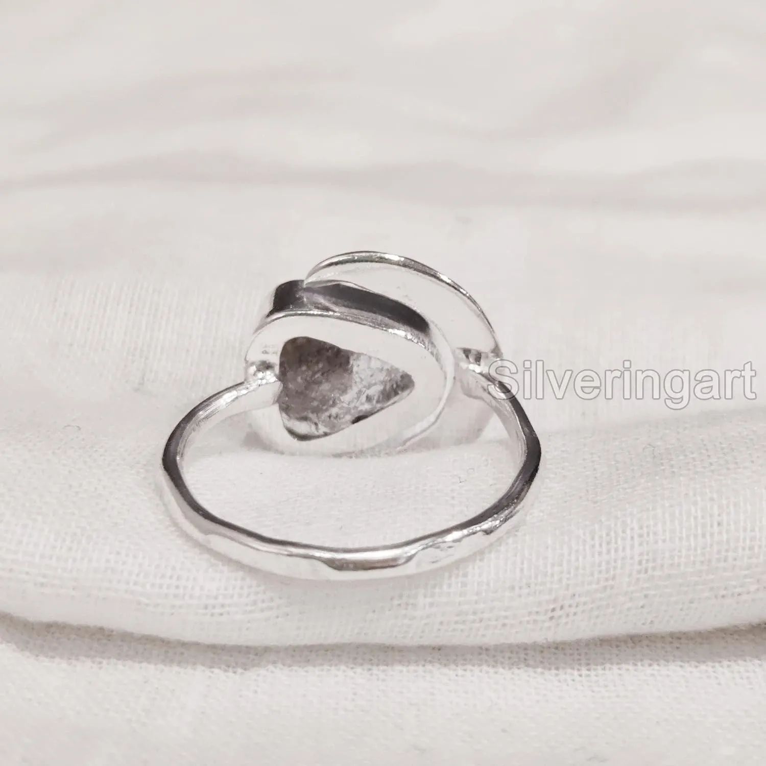 Natural Herkimer Diamond Ring, Raw Herkimer Diamond Ring, Crescent Moon Adjustable Ring, 925 Sterling Silver, Womens Ring, Christmas, Handmade, Statement Jewelry, Rough Gemstone Jewelry (7)