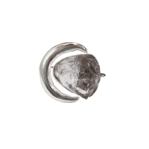 Natural Herkimer Diamond Ring, Raw Herkimer Diamond Ring, Crescent Moon Adjustable Ring, 925 Sterling Silver, Womens Ring, Christmas, Handmade, Statement Jewelry, Rough Gemstone Jewelry (7)