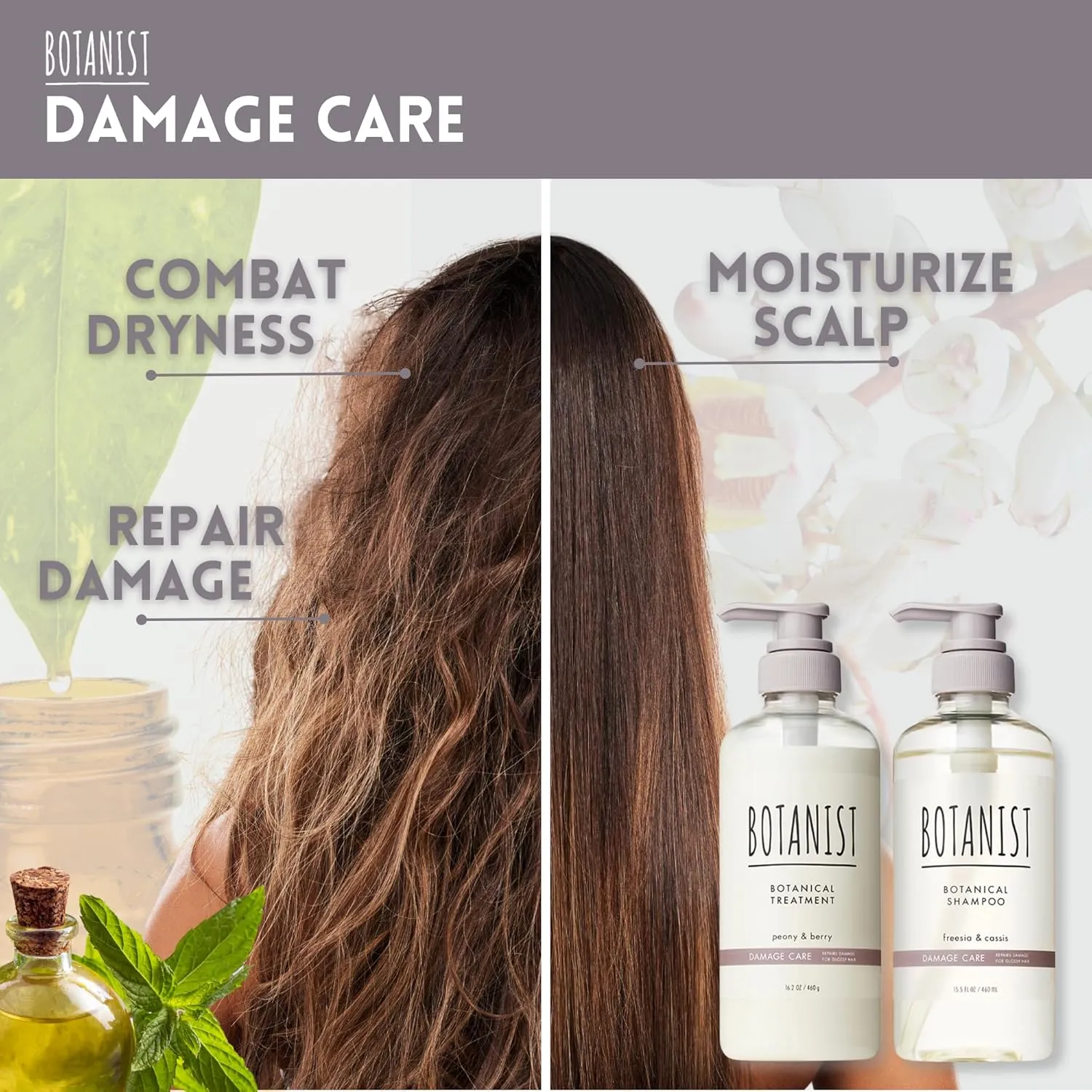 Natural Shampoo and Conditioner Set for Damaged Hair, Organic Shampoo for Women & Men by Botanical Keratin, Protein, Collagen& Honey from Japan, Silicone& Sulfate Free, DAMAGE CARE 31.7 Fl Oz