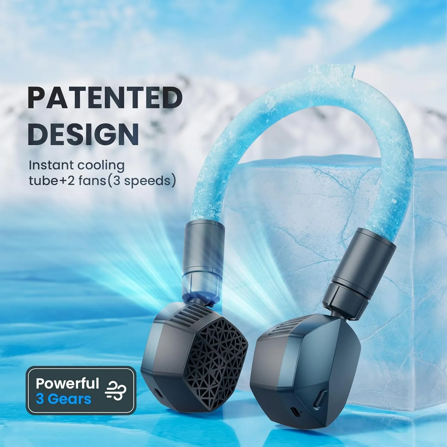 Neck Cooling Tube and Portable Fan 2 in 1, Reusable Ice Ring, Wearable Neck Cooler Personal Adjustable Fans, Portable Battery Operated Neck Fan, 3 Gear, 360° Rotation, Detachable,USB, Quiet