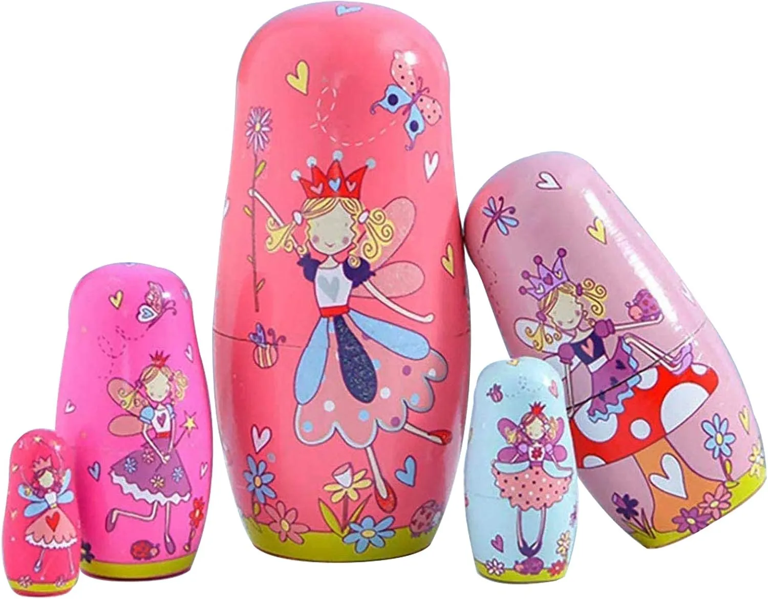 Nesting Dolls Rose Red Angel Wooden Matryoshka Russian Doll Handmade Stacking Toy Set 5 Pieces for Kids Girl