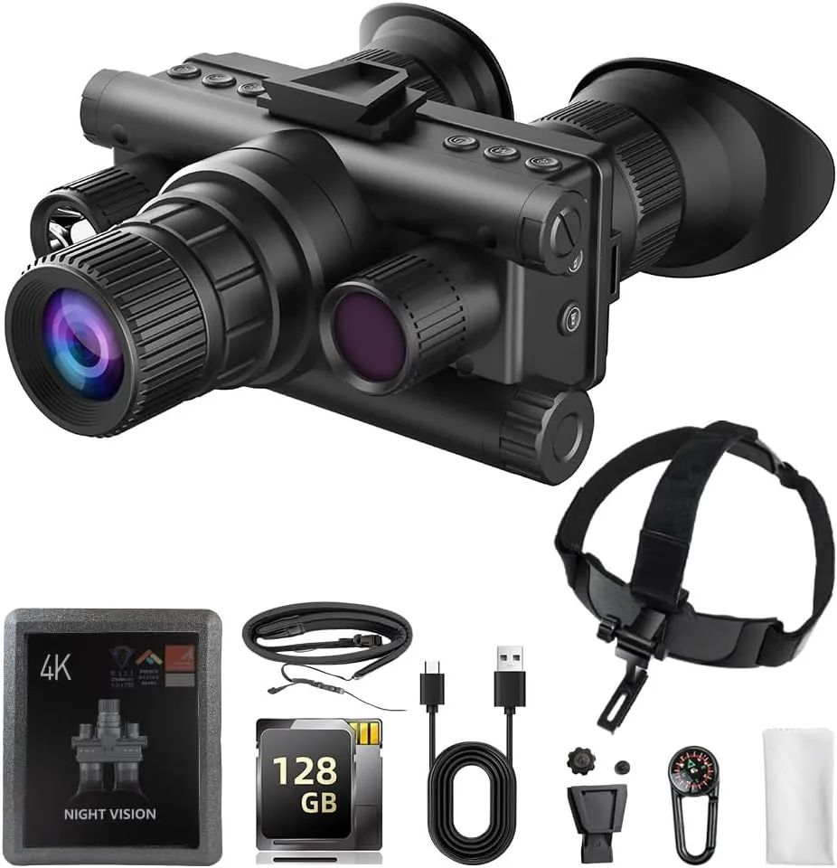 Night Vision Goggles Head Mounted, 4K HD Screen & 1968FT Night Vision for Adults, 1.28" Dual Round Screen Night Vision Goggles with 128GB Card, Removable Battery for Camping, Hunting