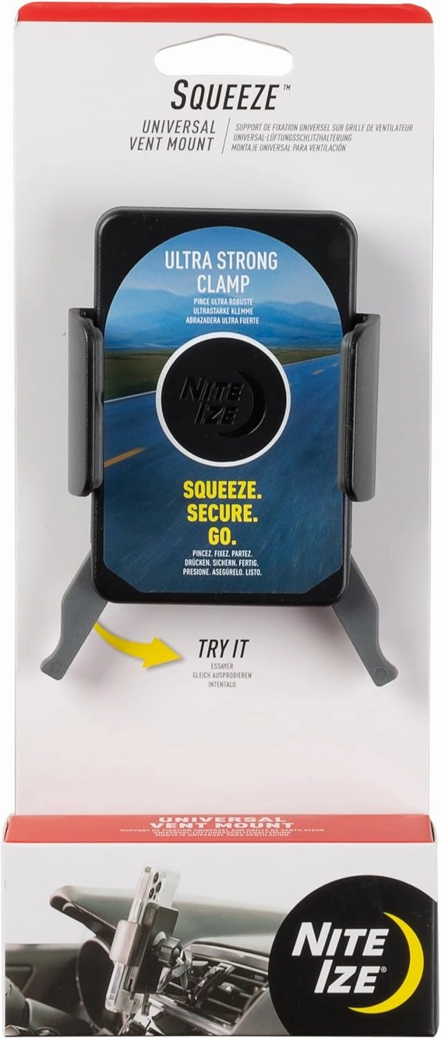 Nite Ize Squeeze Universal Vent Mount - Phone Mount for Car Vent - Sturdy Phone Mount & Holder with Ball Joint - Black