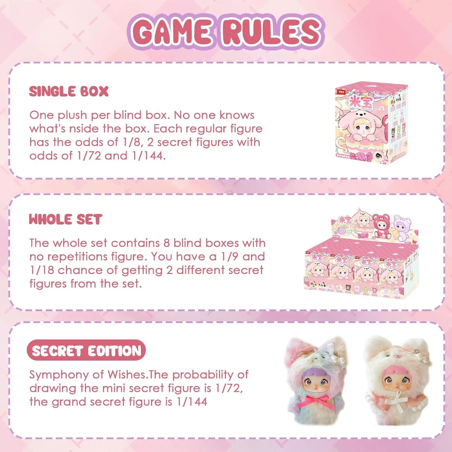 Nommi Blind Box BB Series Plush - 3 Expressions Adorable Mystery Plush Toys for Collectors - 3.74IN Random Surprise Doll with Unique Designs, 8PCS (No Repeat Doll)