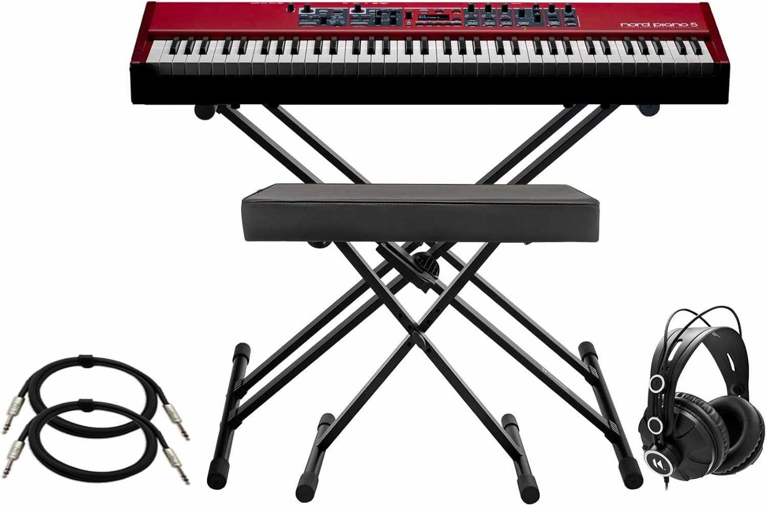 Nord Piano 5 73-Key Digital Piano Bundle with Adjustable Keyboard Stand, Adjustable Bench, Closed-Back Headphones, and 1/4-Inch TRS Cables (2-Pack) (6 Items)