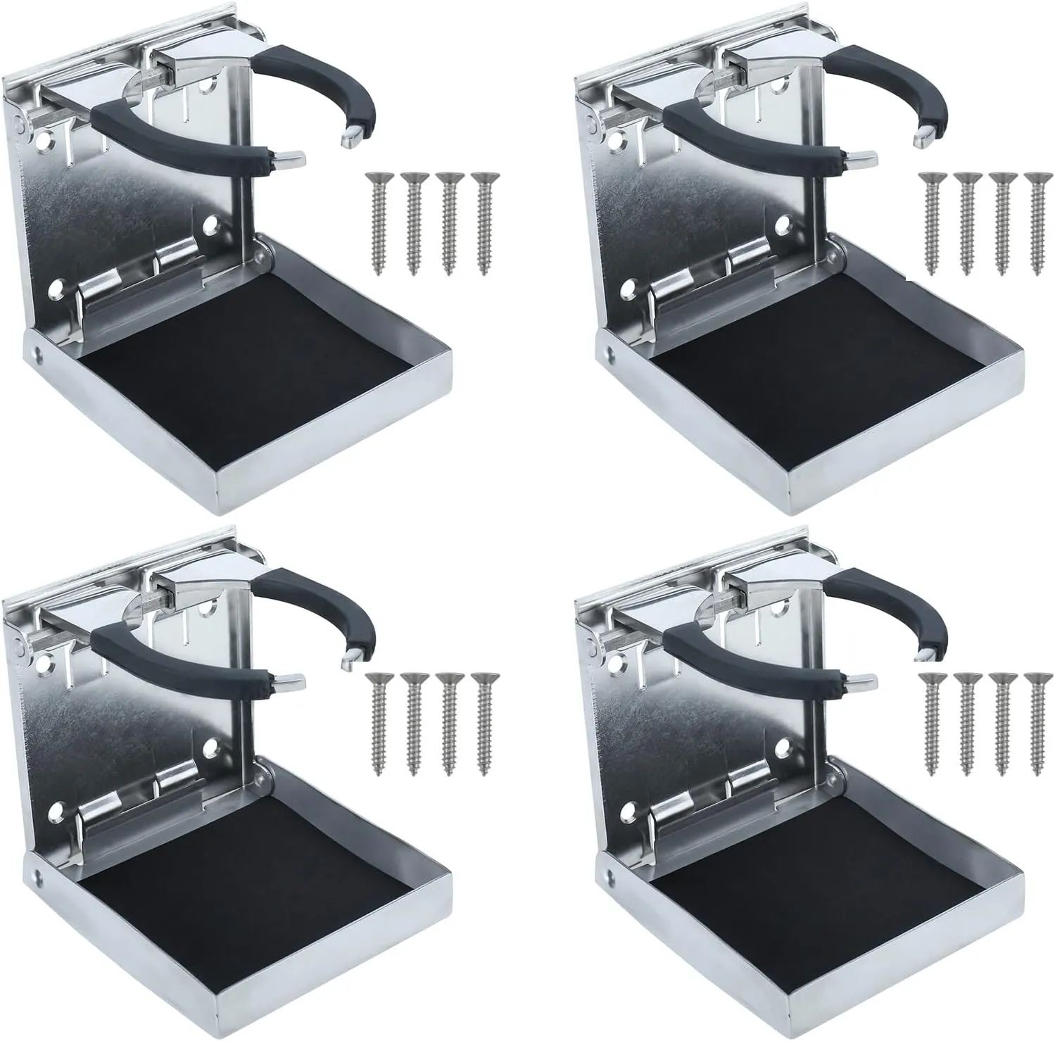 NovelBee 4pcs Stainless Steel Adjustable Folding Drink Holders Cup Holders for Marine Boat Caravan Car