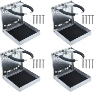 NovelBee 4pcs Stainless Steel Adjustable Folding Drink Holders Cup Holders for Marine Boat Caravan Car