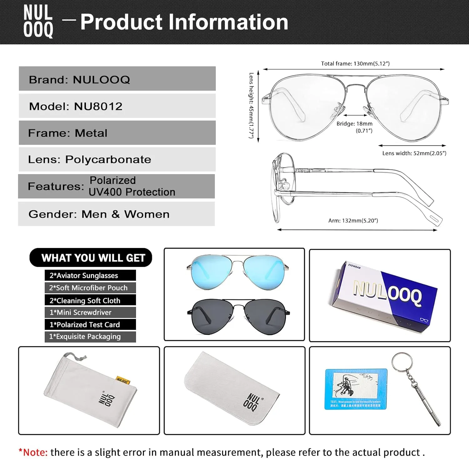 NULOOQ Extra Small Aviator Polarized Sunglasses for Small Face Women Men Juniors and Kids 52mm & 58mm