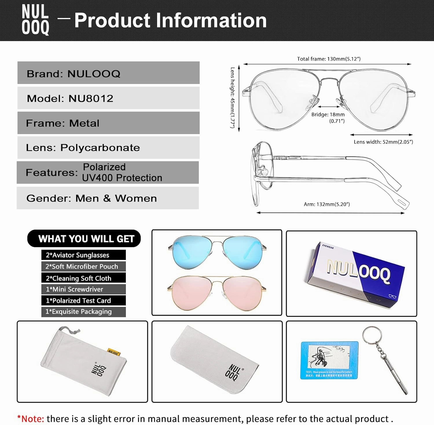 NULOOQ Extra Small Aviator Polarized Sunglasses for Small Face Women Men Juniors and Kids 52mm & 58mm