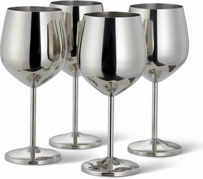 Oak & Steel - Stainless Steel Wine Glass Set of 4, 18oz Metal Wine Goblet, Unbreakable Outdoor Glasses for Beach & Pool, Portable for Picnic, Gift