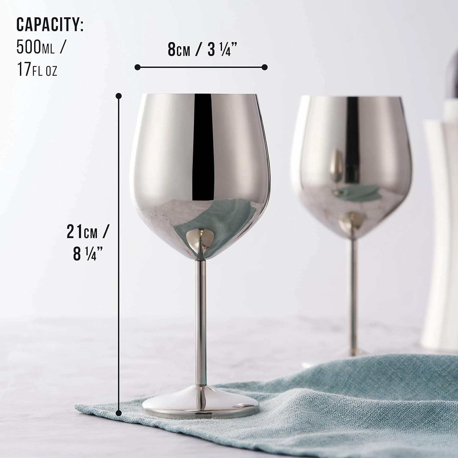 Oak & Steel - Stainless Steel Wine Glass Set of 4, 18oz Metal Wine Goblet, Unbreakable Outdoor Glasses for Beach & Pool, Portable for Picnic, Gift