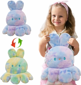 Octopus Rabbit Reversible Stuffed Animal Plushie - Kids Cute and Soft Plush Pillow Toy - Toddlers & Children’s Ideal Gift - Cozy Embraceable Companion (Purple-Green,31 inch)