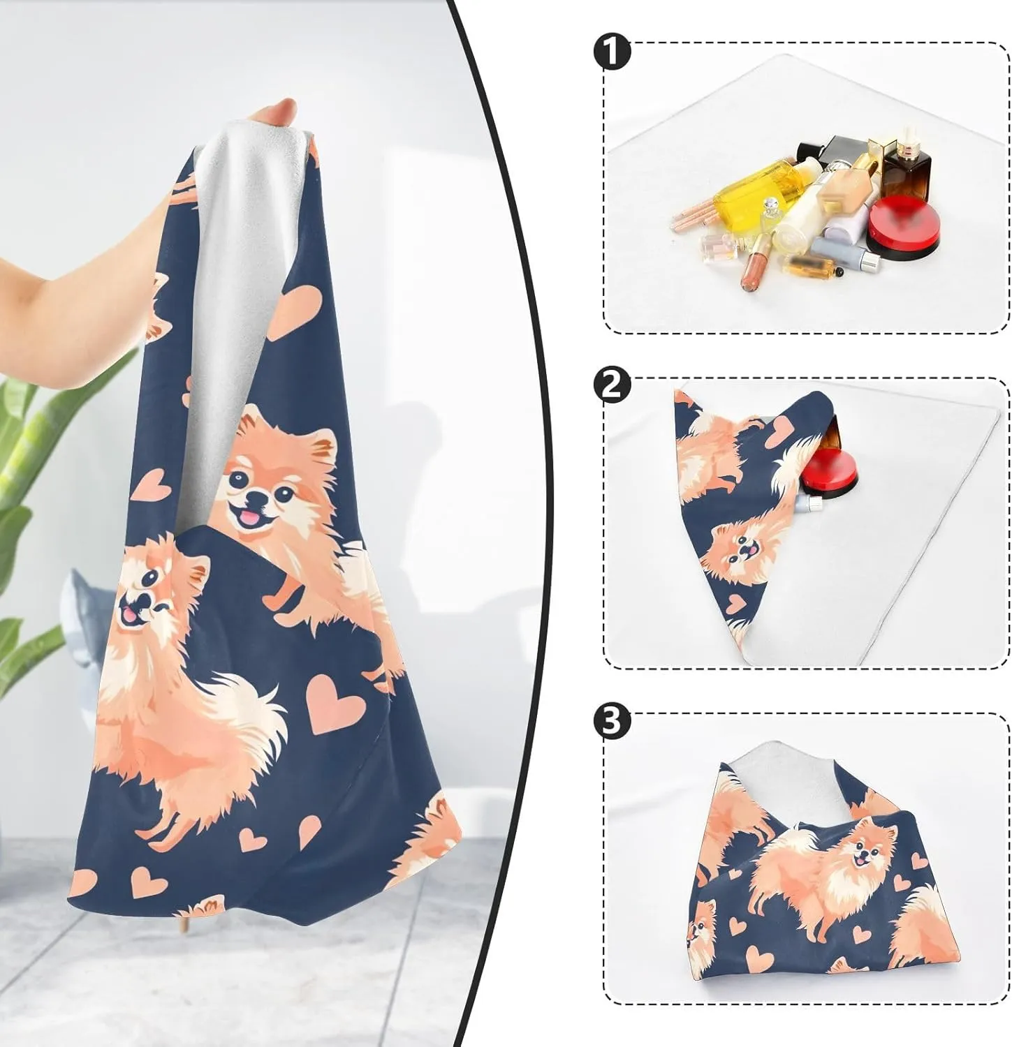 ODAWA Cute Dogs Hearts Self Adhesive Cloths 17.7X17.7 Inch Cosmetic Bag Magic Cloth Wrap Protection for Camera and Lens