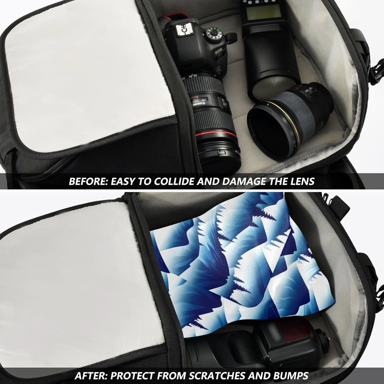 ODAWA Cloth Camera Bag 17.7 In, Blue Mountain Landscape Magic Flexible Folding Self-Stick Makeup Bag, Easy-Storage Magic Cloths for Camera Tablet Laptop