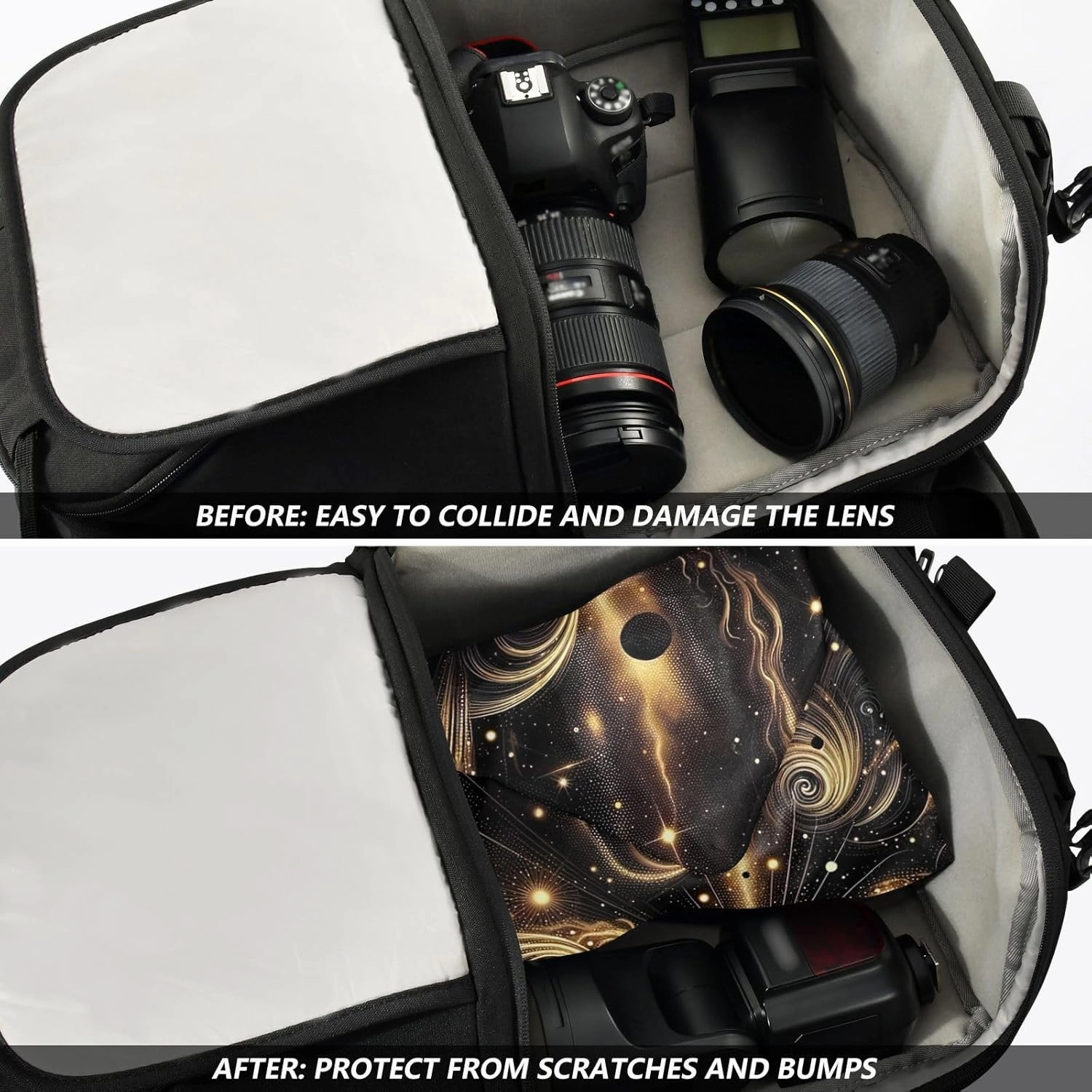 ODAWA Magic Storage Cloth 17.7 In, Celestial Black and Gold Cosmetic Bag Magic Cloth, Self Adhesive Wraps for Electronics