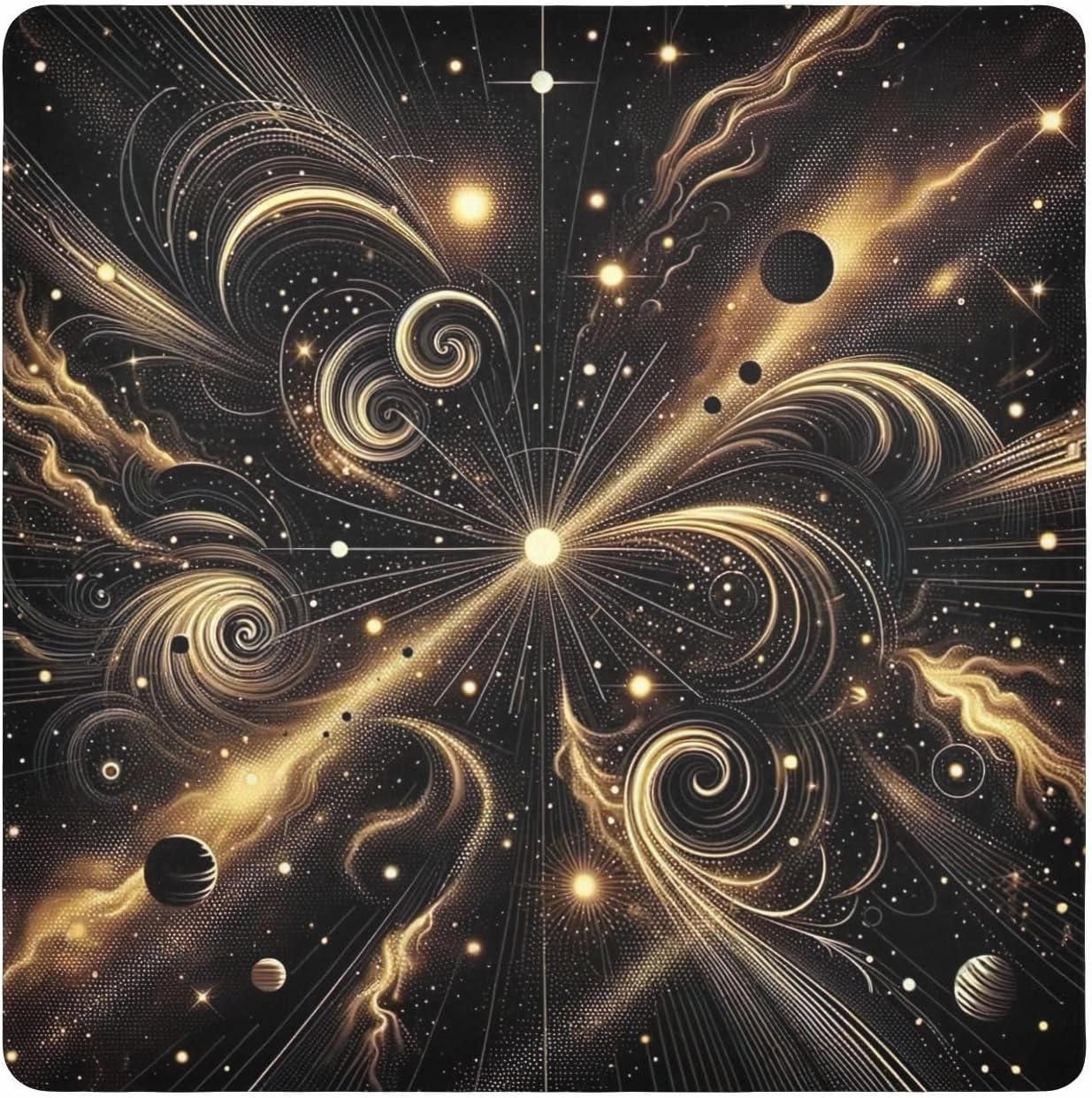 ODAWA Magic Storage Cloth 17.7 In, Celestial Black and Gold Cosmetic Bag Magic Cloth, Self Adhesive Wraps for Electronics