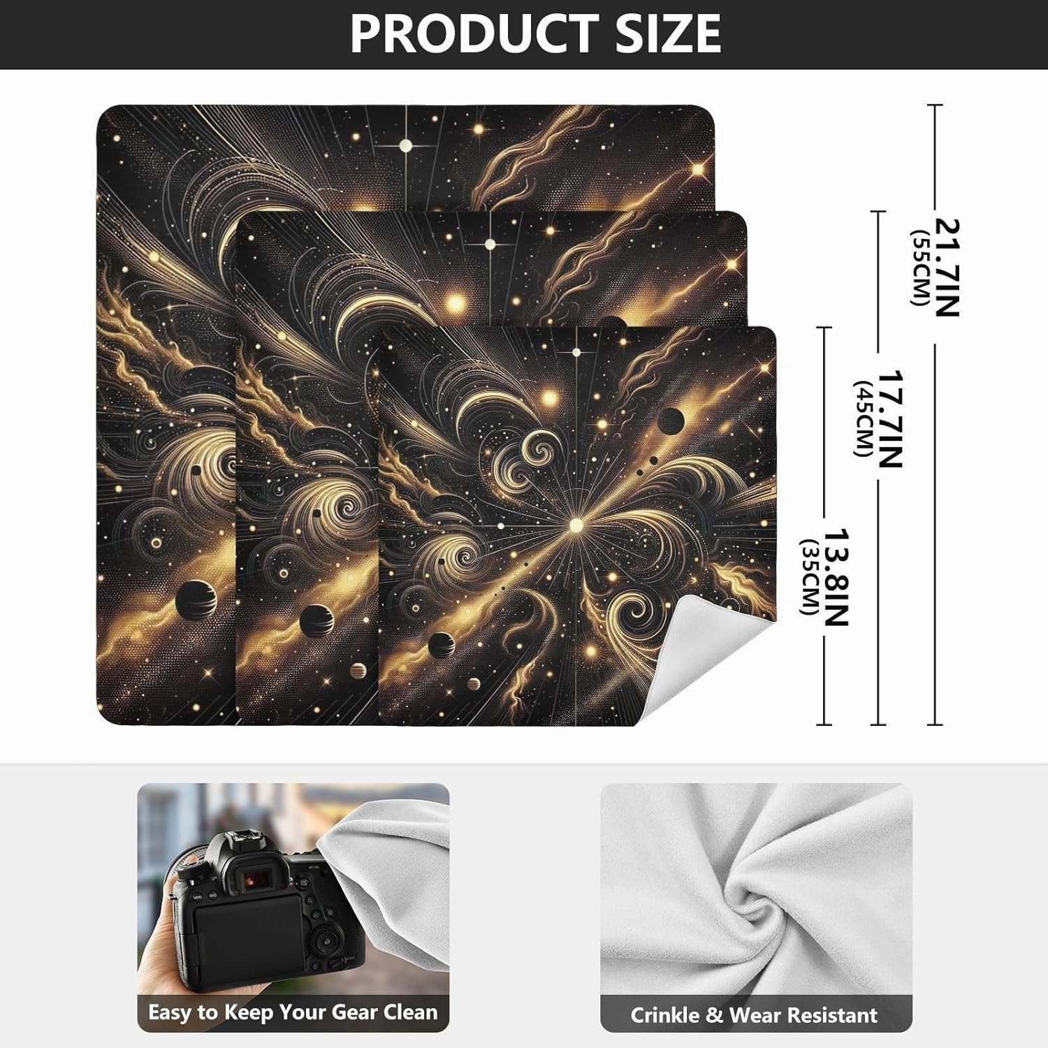 ODAWA Magic Storage Cloth 17.7 In, Celestial Black and Gold Cosmetic Bag Magic Cloth, Self Adhesive Wraps for Electronics